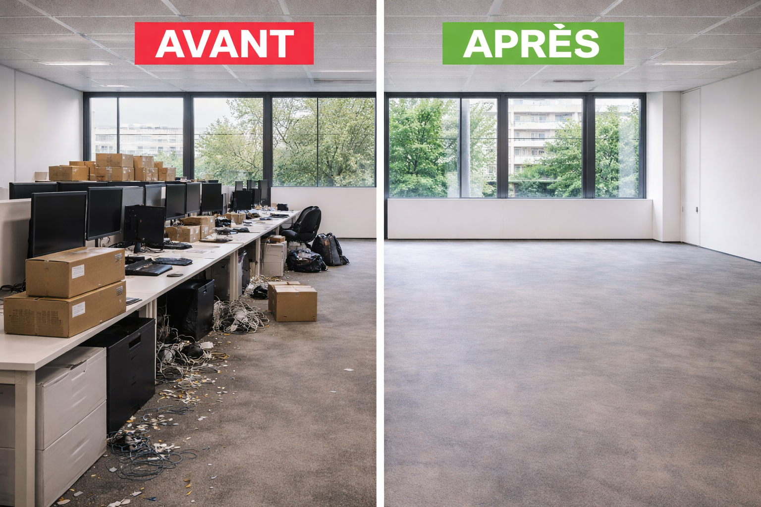 Avant après débarras bureau Swiss Débarras