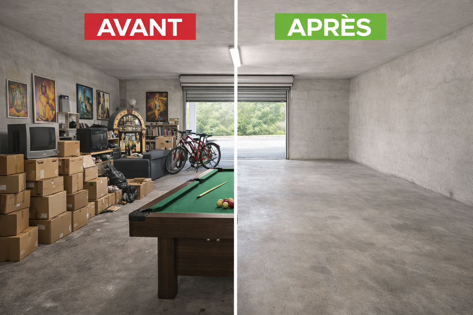 Avant après débarras garage Swiss Débarras